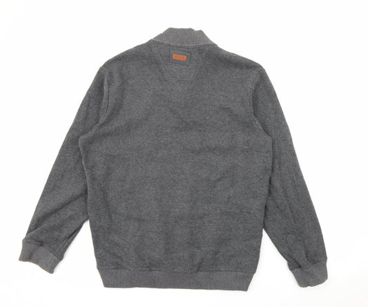 Maine Mens Grey High Neck Cotton Pullover Jumper Size L