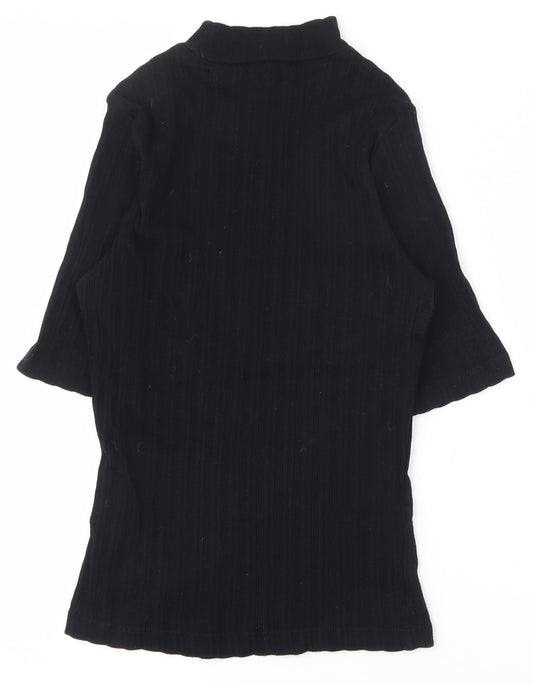 New Look Womens Black 100% Cotton Basic T-Shirt Size 6 High Neck