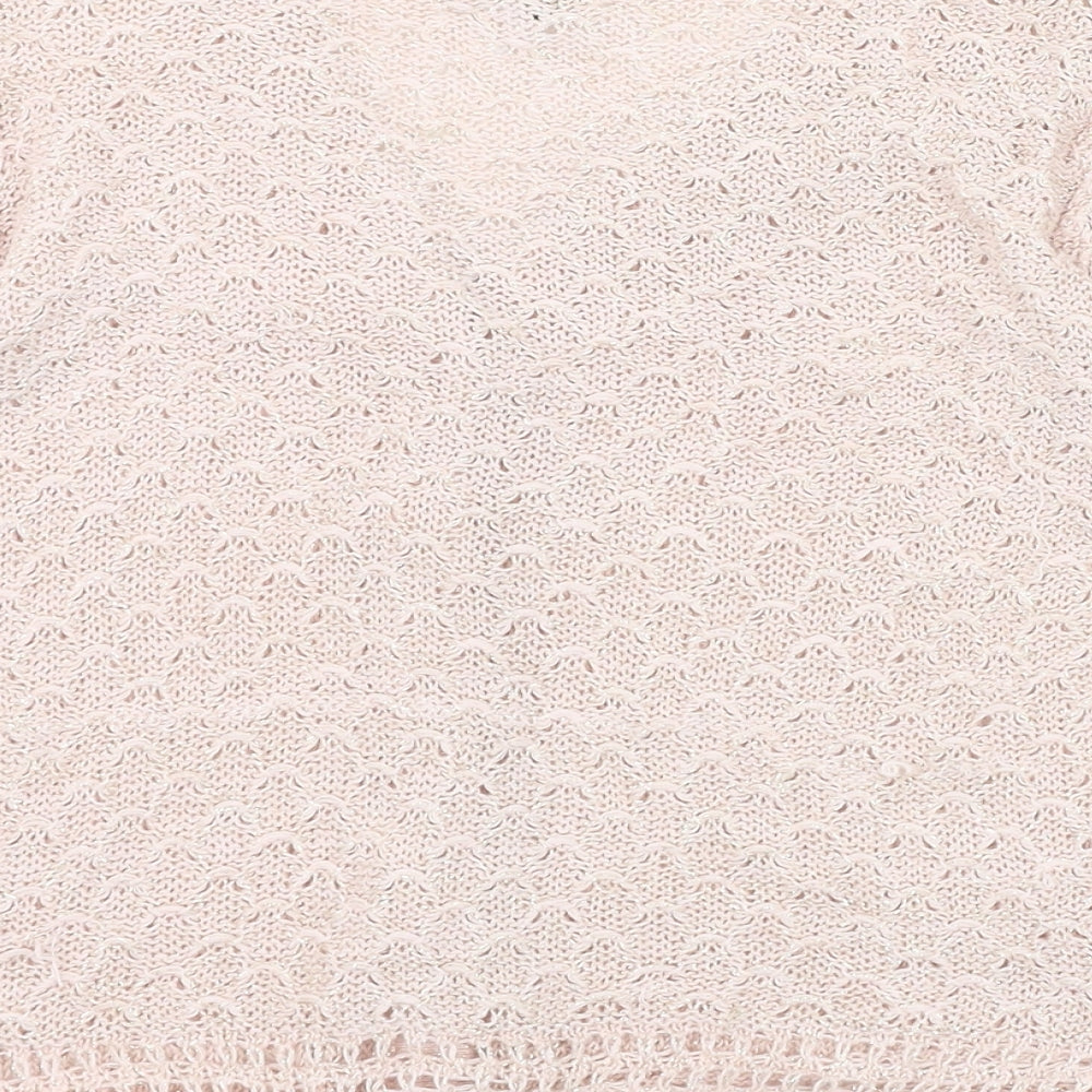Marks and Spencer Girls Pink V-Neck Cotton Cardigan Jumper Size 11-12 Years Button
