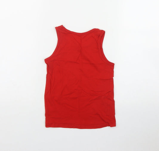 George Boys Red Cotton Basic Tank Size 7-8 Years Scoop Neck