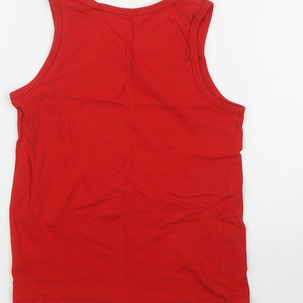 George Boys Red Cotton Basic Tank Size 7-8 Years Scoop Neck