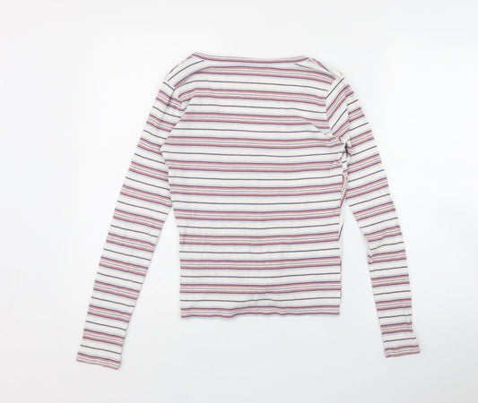 Hollister Womens Pink Striped Cotton Basic T-Shirt Size S V-Neck