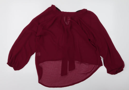 Exhibit Womens Red Polyester Basic Blouse Size 10 V-Neck