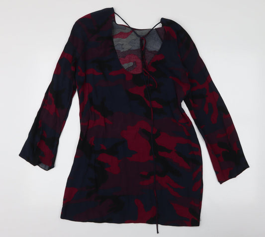 Zara Womens Multicoloured Camouflage Polyester A-Line Size S Round Neck Tie