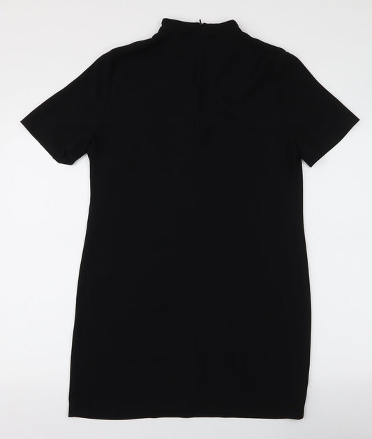 Zara Womens Black Polyester A-Line Size M V-Neck Zip