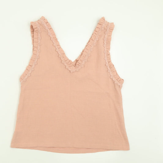 love & co Womens Pink Cotton Basic Tank Size S V-Neck - Lettuce Edging