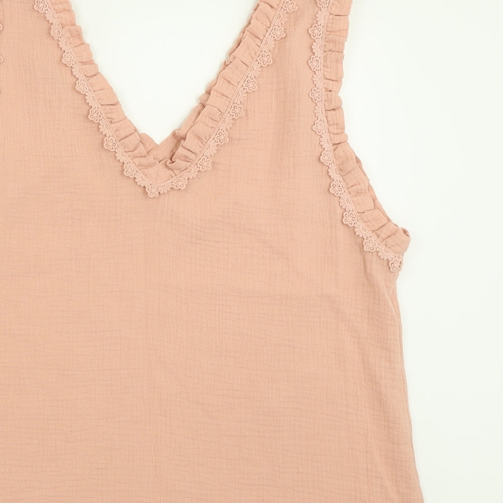 love & co Womens Pink Cotton Basic Tank Size S V-Neck - Lettuce Edging