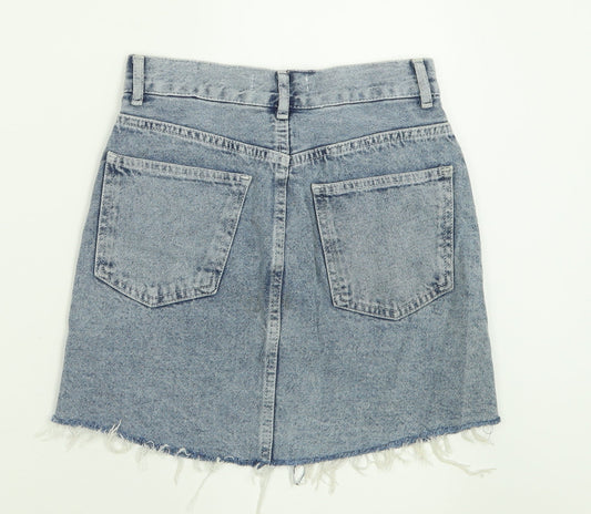 Pull&Bear Womens Blue Cotton A-Line Skirt Size S Button