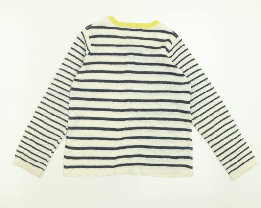 Abcd R Boys White Crew Neck Striped Acrylic Pullover Jumper Size 10 Years Pullover