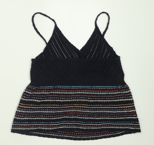 New Look Womens Blue Striped Acrylic Basic Tank Size M V-Neck