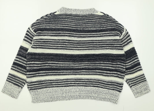 M&Co Womens Blue Crew Neck Striped Acrylic Pullover Jumper Size 14