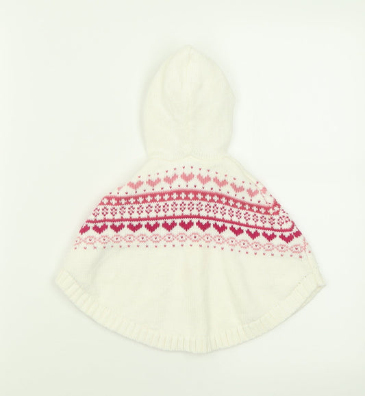 Matalan Girls White Geometric Cotton Cape Jumper Size 3-6 Months Button