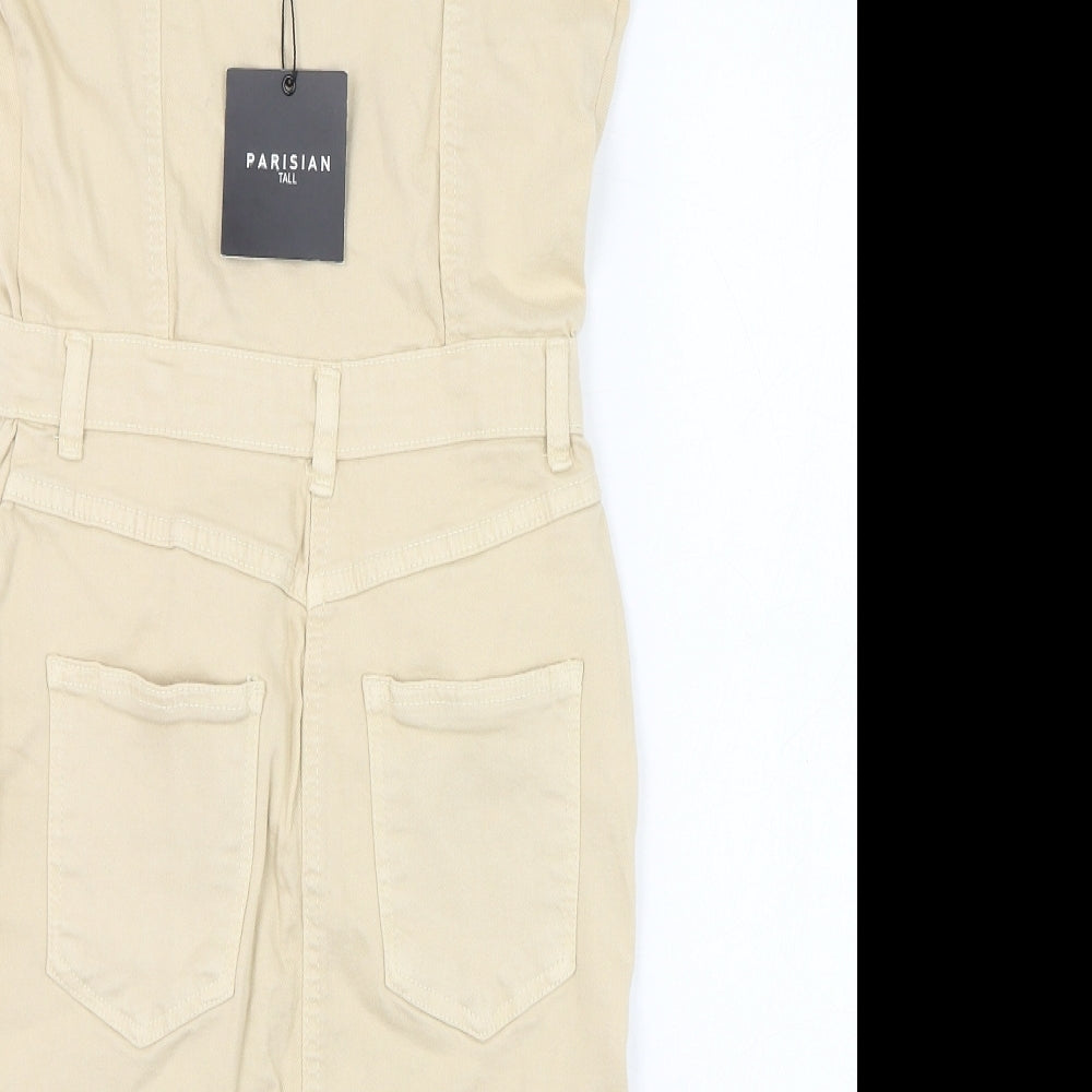 PARISIAN SIGNATURE Womens Beige Cotton Pencil Dress Size 10 Square Neck Button