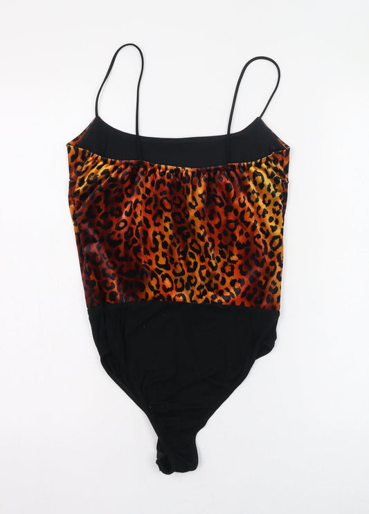Edge Street Womens Orange Animal Print Polyester Bodysuit One-Piece Size 10 Hook & Loop