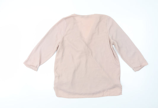 New L>ook Womens Pink Polyester Basic Blouse Size 10 V-Neck