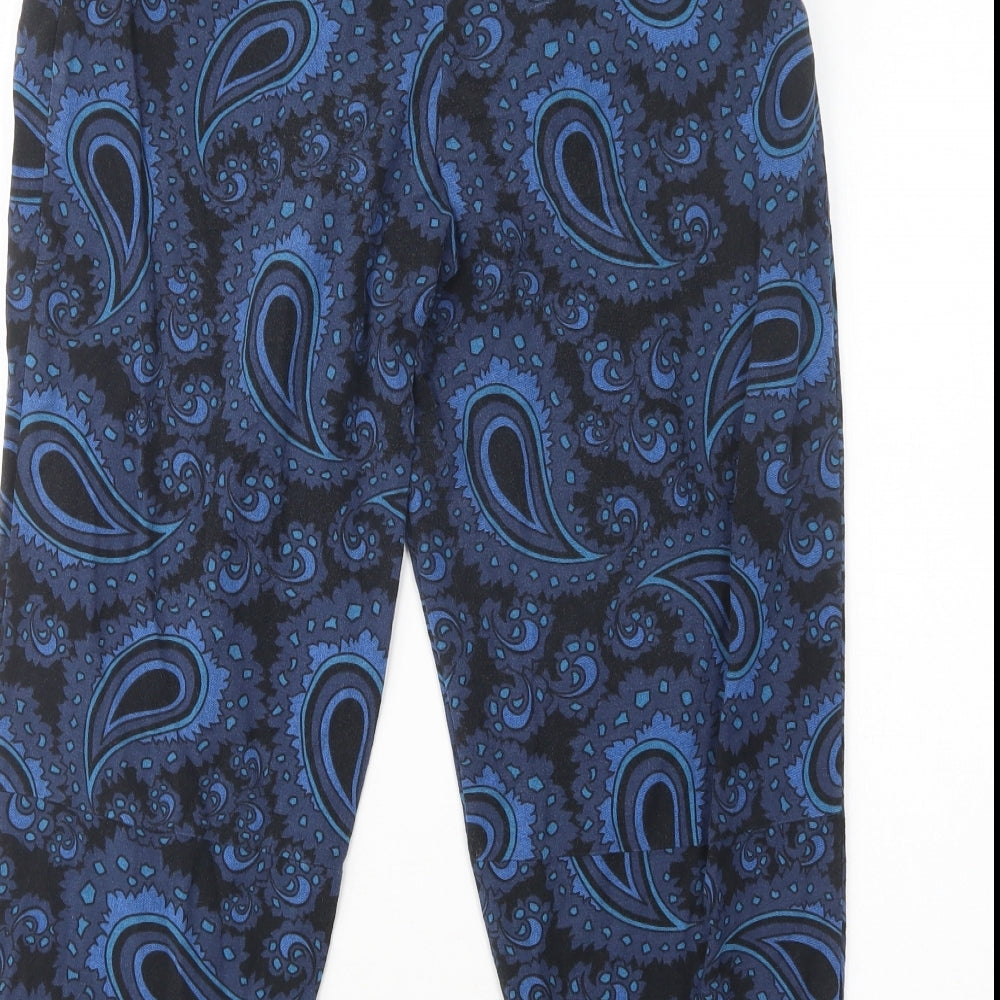 Topshop Womens Blue Paisley Cotton Trousers Size 8 L24 in Regular Button