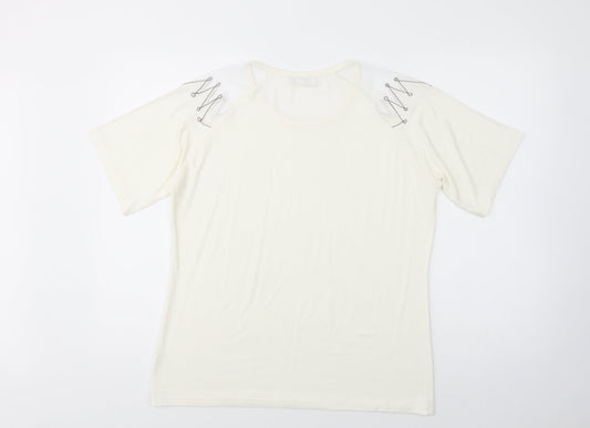 Paramour Womens Ivory Polyester Basic Blouse Size M Crew Neck
