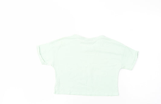 Matalan Girls Green Cotton Cropped T-Shirt Size 11 Years Crew Neck Pullover - Love