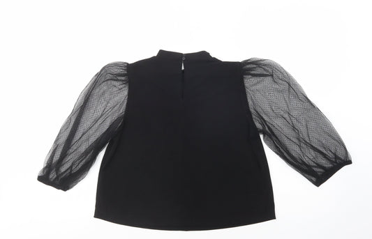Mango Womens Black Polyester Basic Blouse Size M Mock Neck