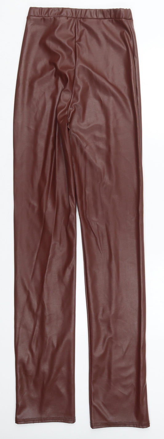PRETTYLITTLETHING Womens Brown Polyester Trousers Size 6 L34 in Regular