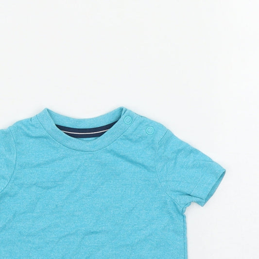 F&F Boys Blue Cotton Basic T-Shirt Size 0-3 Months Round Neck Snap
