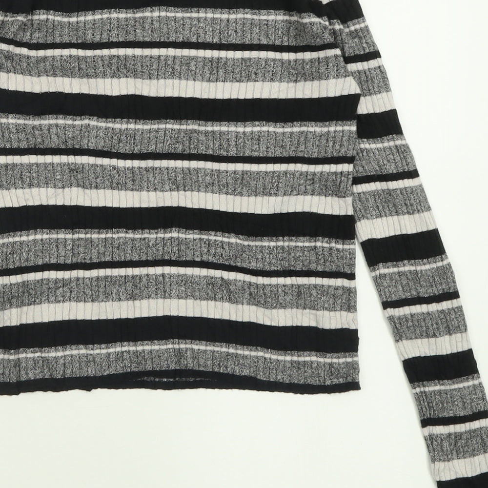 H&M Womens Grey Striped Viscose Cropped T-Shirt Size S Crew Neck
