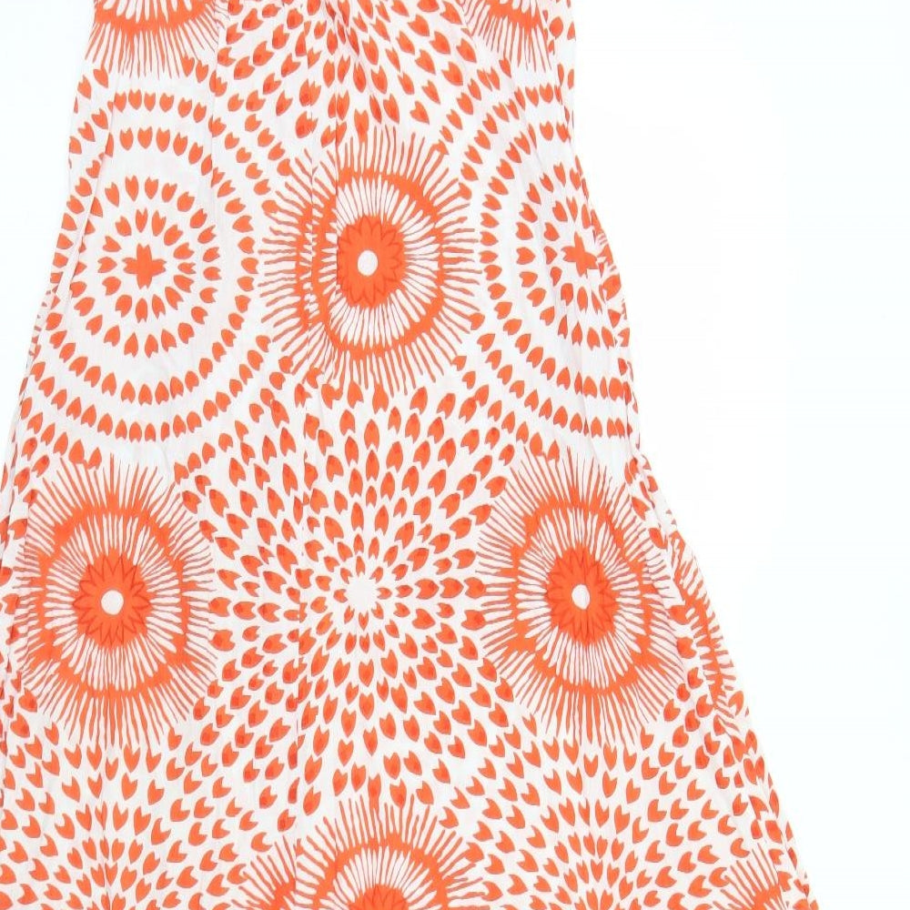 Satsu Womens Orange Geometric Cotton Trapeze & Swing Size 8 Round Neck