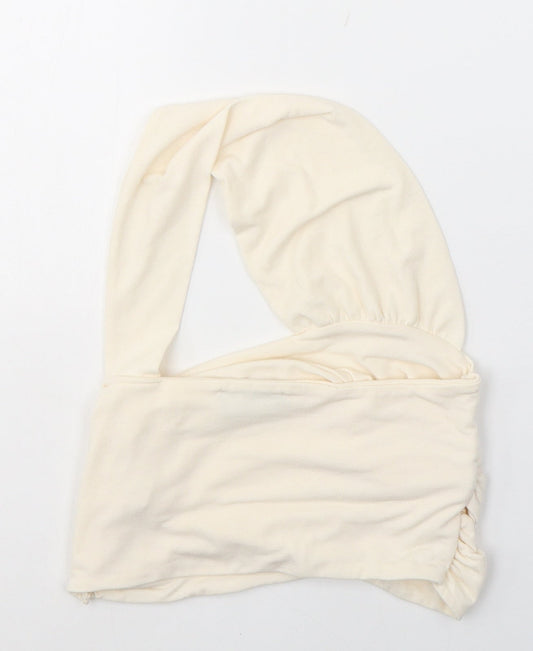 PRETTYLITTLETHING Womens Ivory Polyester Cropped Blouse Size 8 One Shoulder