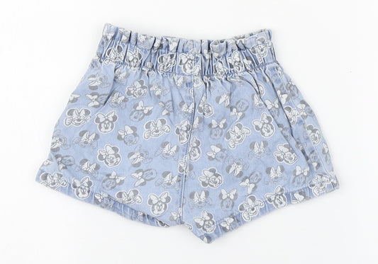 Disney Girls Blue Geometric 100% Cotton Cropped Trousers Size 12-18 Months - Minnie Mouse