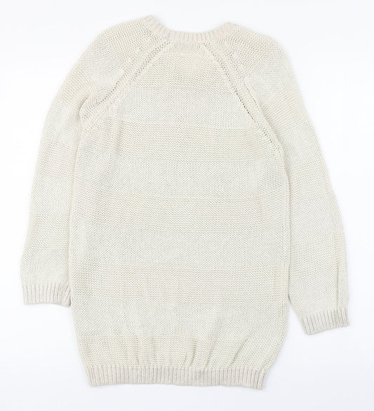 In Wear Womens Ivory Round Neck Cotton Pullover Jumper Size S