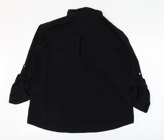 Privilege Womens Black Polyester Basic Button-Up Size 8 Collared