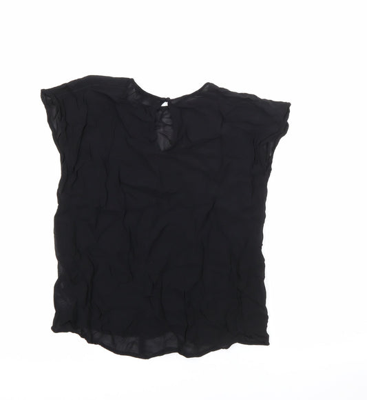 NEXT Womens Black Viscose Basic Blouse Size 12 Round Neck