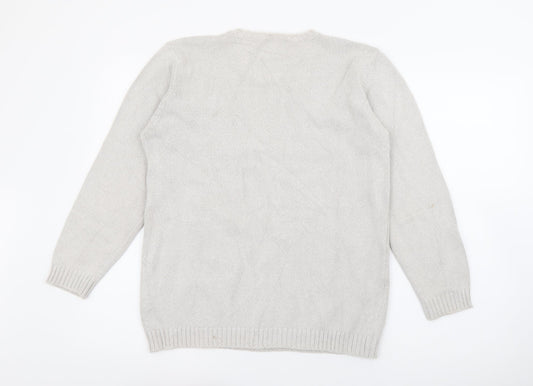 Marks and Spencer Womens Grey Crew Neck Cotton Pullover Jumper Size 10