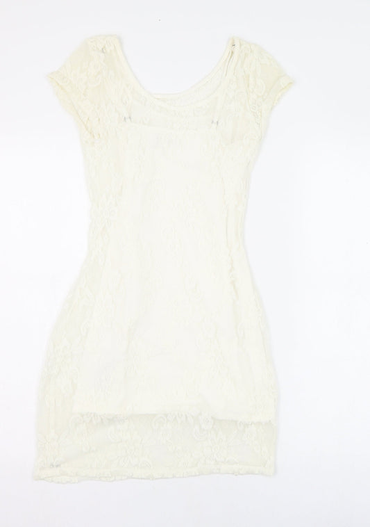 Hollister Womens Ivory Nylon Pencil Dress Size XS Round Neck Pullover