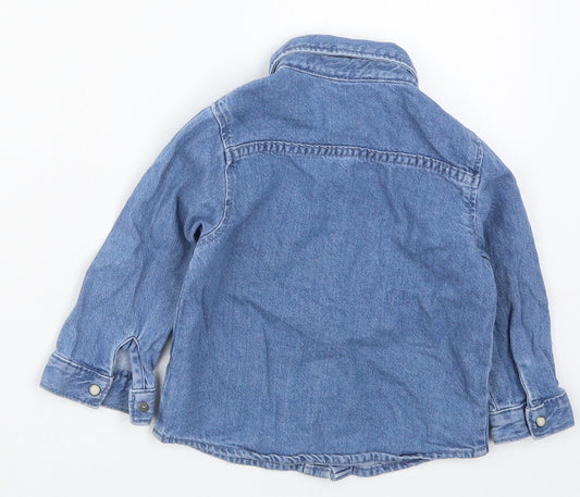 Primark Boys Blue Cotton Basic Button-Up Size 12-18 Months Collared Button - Happy
