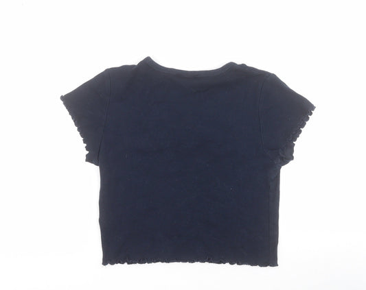 Topshop Womens Blue 100% Cotton Cropped T-Shirt Size 6 Round Neck - C'est moi