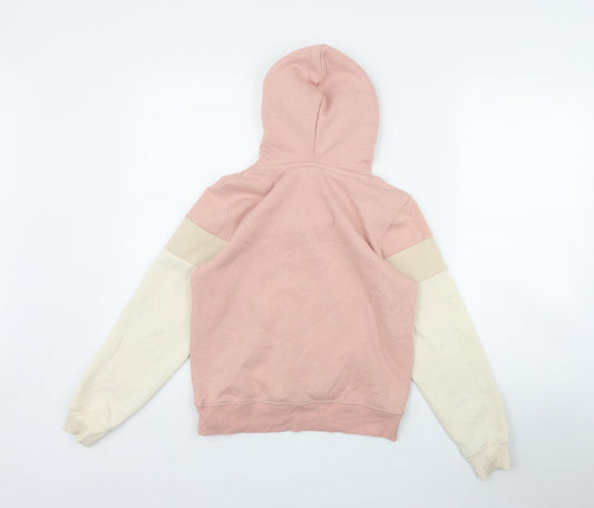 H&HM Girls Pink Colourblock Cotton Pullover Hoodie Size 10-11 Years Pullover - 'California'