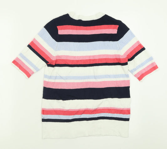 Marks and Spencer Womens Pink Crew Neck Striped Viscose Pullover Jumper Size 16