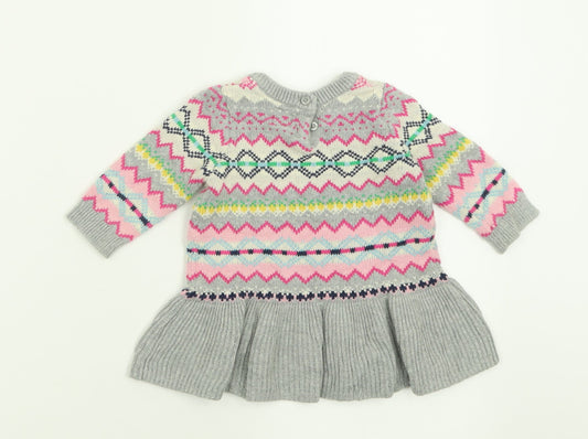 Gap Girls Grey Geometric Cotton Basic Casual Size 3-6 Months Crew Neck Button