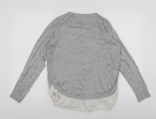 New Look Womens Grey Round Neck Viscose Henley Jumper Size 10