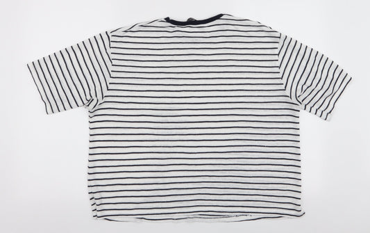 Dunnes Stores Womens White Striped Viscose Basic T-Shirt Size L Round Neck