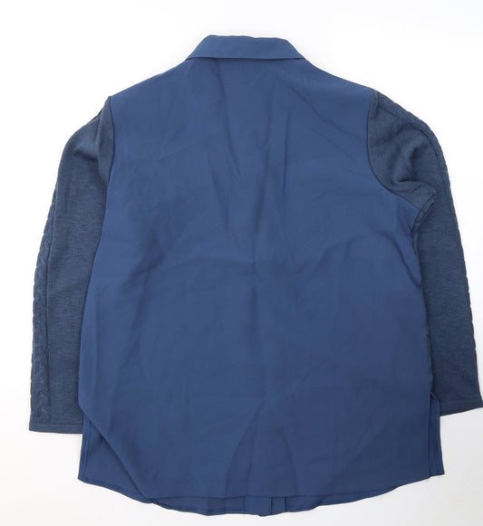 Dakon Womens Blue Polyester Basic Button-Up Size 18 V-Neck
