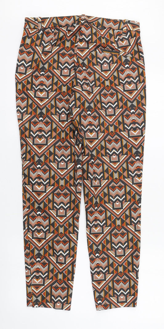 H&M Womens Multicoloured Geometric Cotton Carrot Trousers Size 10 L27 in Regular