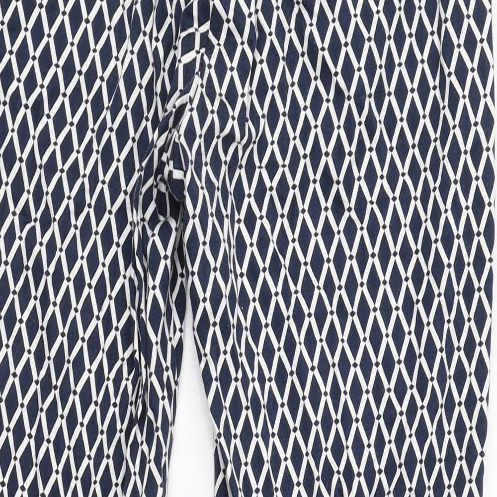 H&M Womens Blue Argyle/Diamond Cotton Carrot Trousers Size 10 L26 in Regular Zip