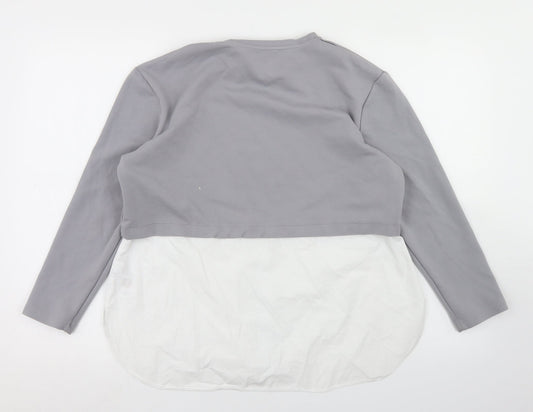 Gallery Womens Grey Viscose Basic Blouse Size M Round Neck