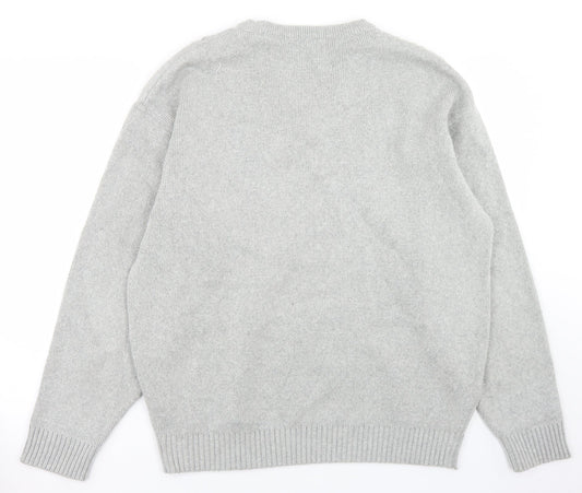 Carson Mens Grey V-Neck Cotton Pullover Jumper Size L