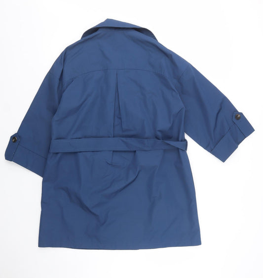 Square Womens Blue Pea Coat Coat Size L Button