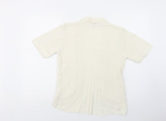 Pure & Natural Womens White V-Neck Acrylic Cardigan Jumper Size M