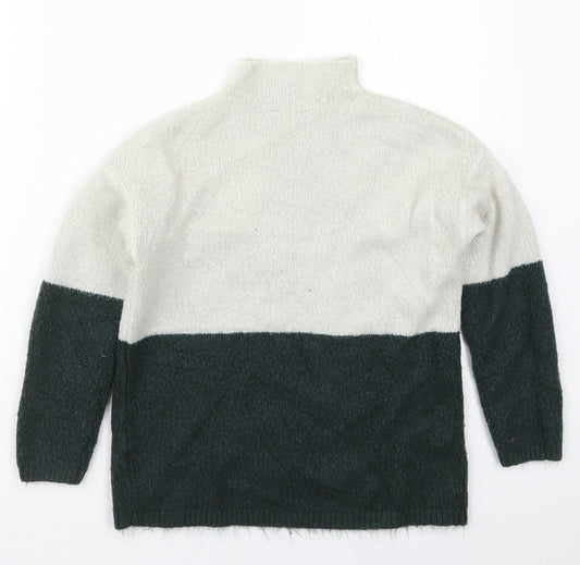 New Look Girls Green Mock Neck Colourblock Acrylic Pullover Jumper Size 12-13 Years Pullover