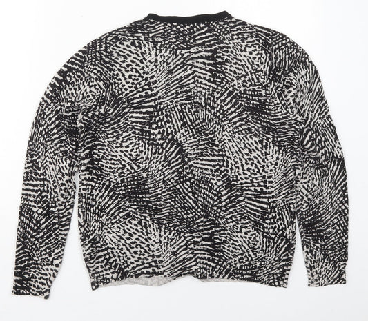 Marks and Spencer Womens Black Crew Neck Animal Print Viscose Cardigan Jumper Size 14